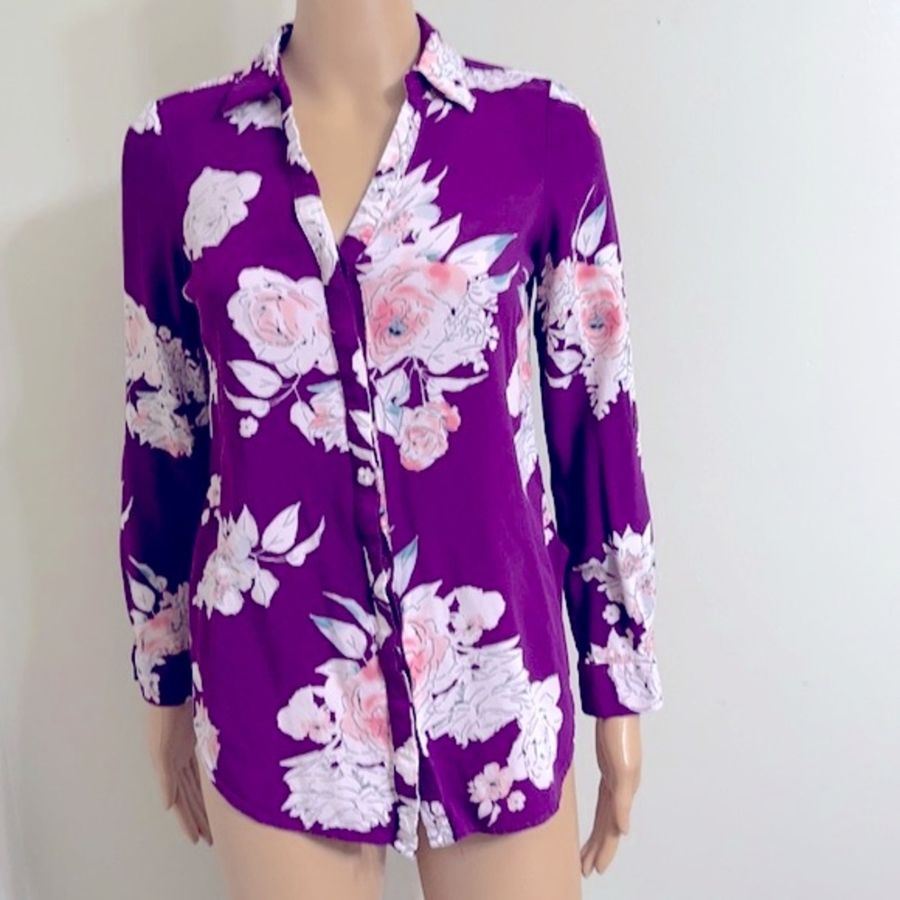 Candie's Purple Floral Button-Down Shirt